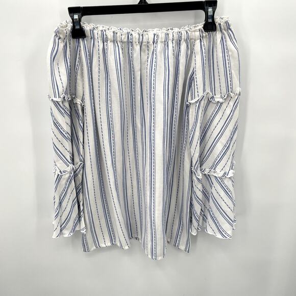 DREW White Rayon Off the Shoulder Striped Bell Sleeve Blouse // S - Picture 1 of 7